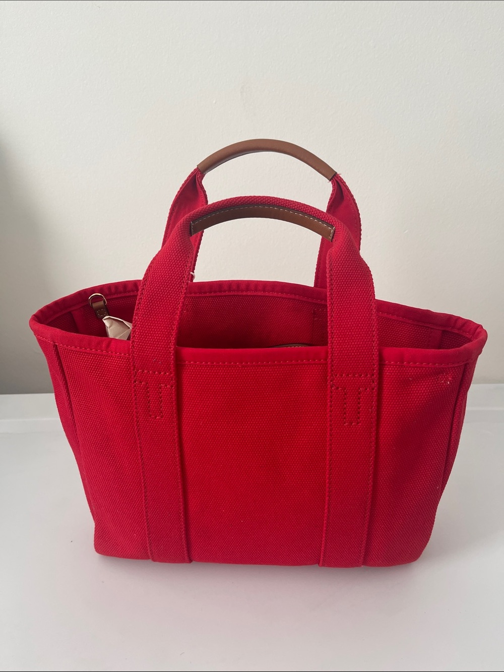 Tory Burch Small Red Canvas Tote with Logo Patch - Picture 2 of 5